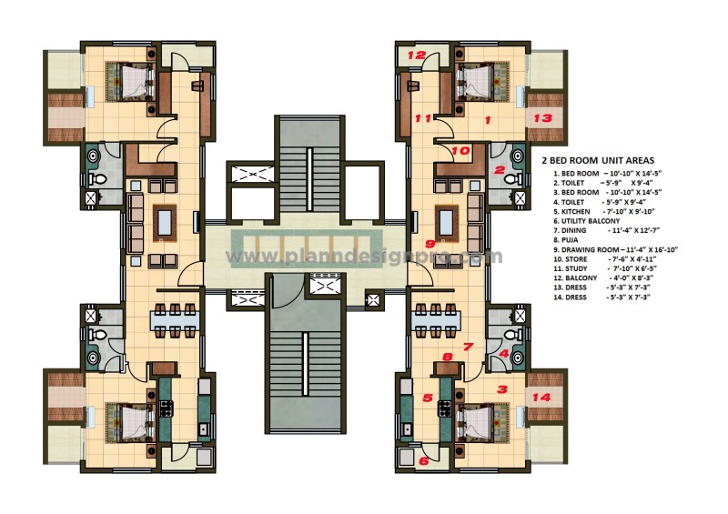 Photoshop Rendered 2 BHK Layout for High-Rise Building